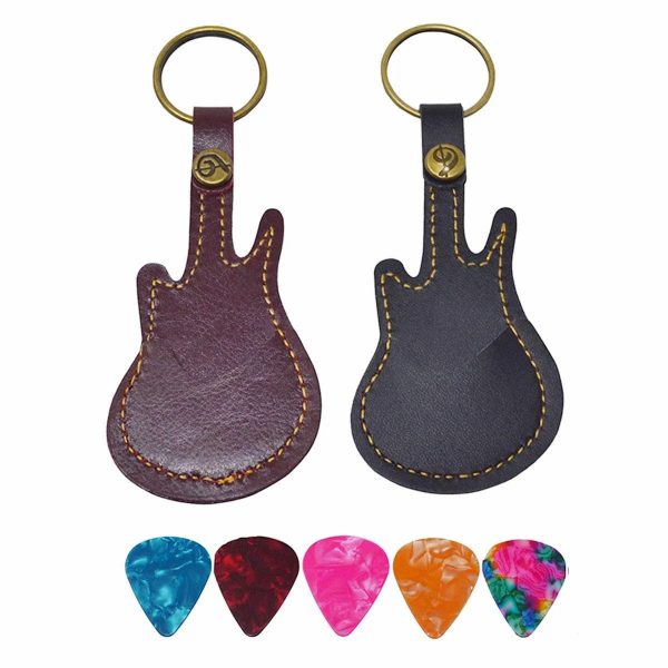 Holytech Leather Guitar Picks Case Guitar Pick Holders ,Guitar Pick Bag with 5Pcs Plectrums Gift (Brown) - Image 4