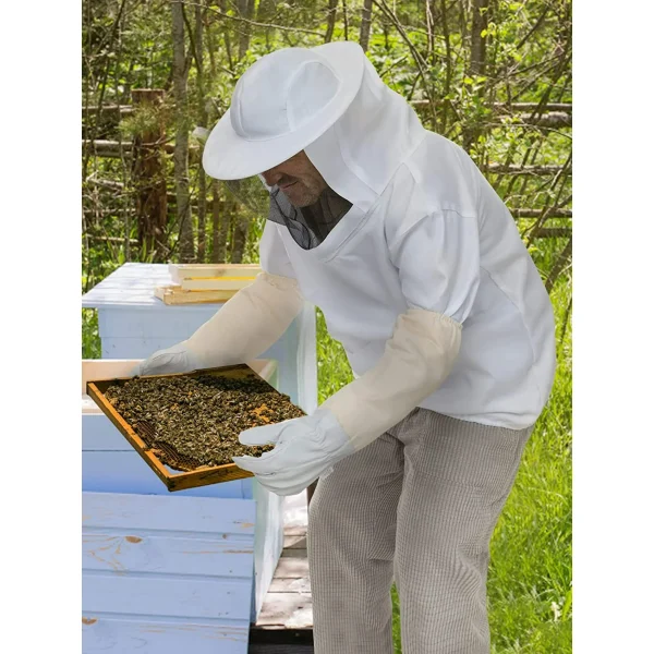 Professional Beekeeper Jacket with Goatskin Gloves- Premium Beekeeping Suit Jacket Pull Over with Fencing Veil Hood- Bee Jacket Beekeeping Smock Protective Suit for Beginner & Professional Beekeepers - Image 2