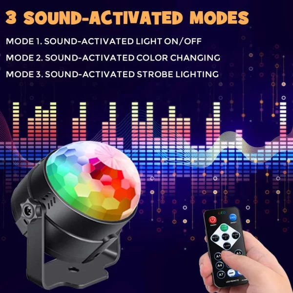 Disco Lights for Parties, 7 Modes Disco Ball, Sound Activated Disco Ball Light with Remote Control Party Lights DJ Disco Lights for Home Room Dance Parties Bar Pub Club Birthday Wedding Karaoke Xmas - Image 3