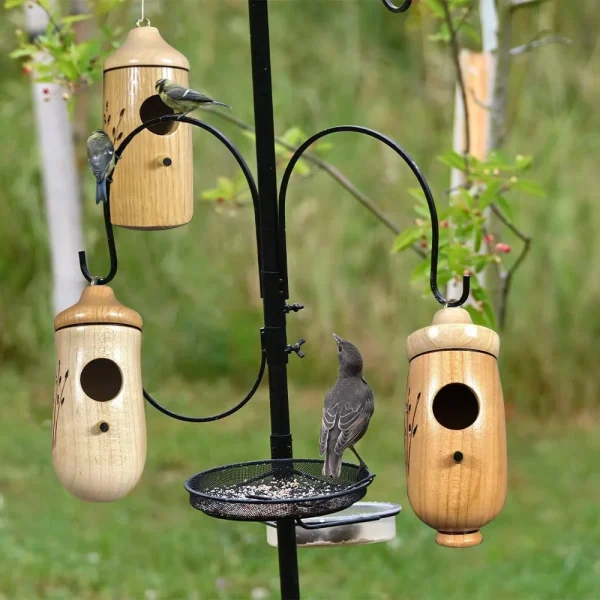 Hummingbird House from Emlimny, 4.5 Inches Bird House, Wooden Hummingbird Swing Nest for Outside Hanging, Pet Cottage for Swallow Sparrow Hummingbird Finch Houses (3PCS) - Image 3