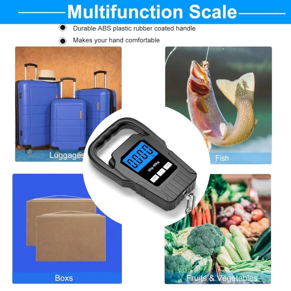 Digital Fish Scale Hanging Scale Fishing Scale, 110lb/50kg Luggage Scale,Fish Weighing Scale, Upgrade Large Handle & Backlit LCD Display, Black,Fishing Gifts for Men,Black - Image 3