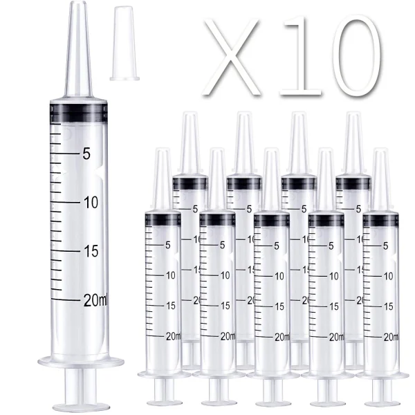 10 Pack 20ml Large Plastic Syringe, Liquid Measuring Syringes Without Needle for Epoxy Resin, Craft, Scientific Labs, Feeding Pets Animals, Oil or Glue Applicator