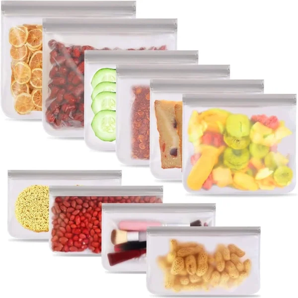 10 Pack Reusable Ziplock Bags Silicone, Leakproof Reusable Freezer Bags, BPA Free Reusable Food Storage Bags for Lunch Marinate Food Travel