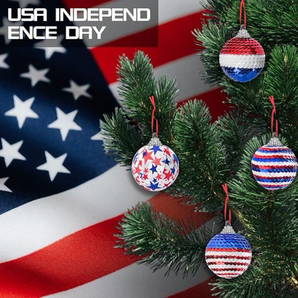 12 Pieces Independence Day Hanging Ball - 2 Inch Memorial Day Sequin Hanging Ball Ornament - 4th of July Red White Blue Tree Decorations for Memorial Day Veterans Patriotic USA Themed Party Supplies - Image 2