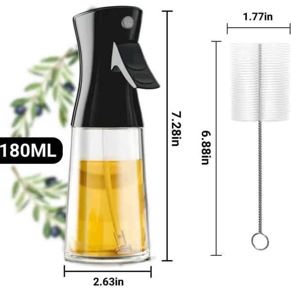 Oil Spray Bottle for Cooking, Genreen 180ml Glass Olive Oil Spray Dispenser Olive Oil Dispenser Bottle with Brush Kitchen Gadgets Accessories (Dark Black) - Image 3