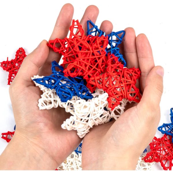 30 PCS 4th of July Star Decorations, 2.5 * 2.5 inch Red Blue White Stars Rattan Wicker Balls for Independence Day, Bow vase fillers for Home Decor Ornaments Wedding - Image 3