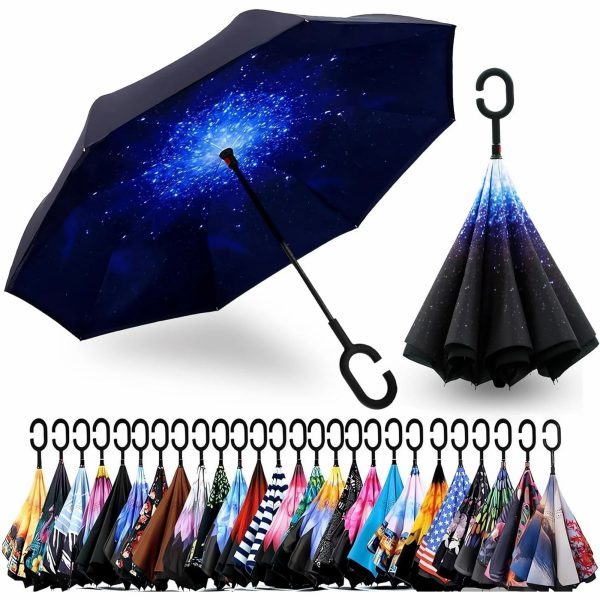 Inverted Reverse Inverted Umbrella, Extra Large Double Canopy Ventilated Windproof Waterproof Straight Umbrella with C-Shaped Handle. - Image 4