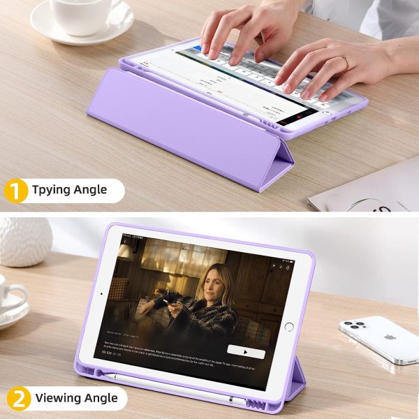 Rongsi Case Compatible with iPad 10.2 inch 2021/2020 iPad 9th/8th Generation & 2019 iPad 7th Generation with Pencil Holder, Protective Case with Soft TPU Back, Auto Sleep/Wake Cover, Lavender - Image 4