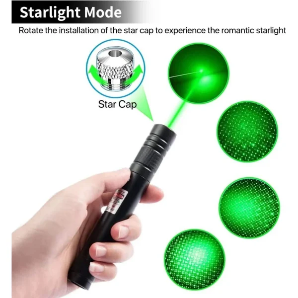 Emlimny Laser Pointer, Flashlights 2000 Metres Green Long Range High Power Handheld Flashlight, Rechargeable Laser Pointer for USB, with Star Cap Adjustable Focus - Image 3