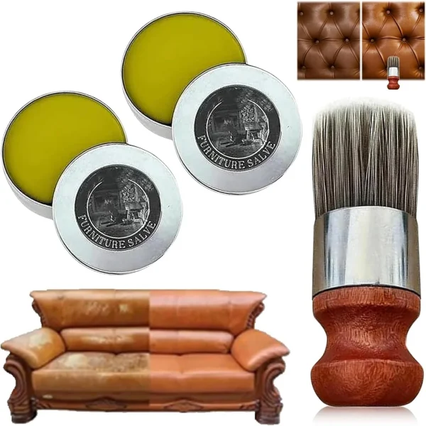 2 Packs OwlFurniture Salve for Leather, Genreen Furniture Salve Leather Salve with Boar Bristle Brush, Furniture Salve & Brush Bundle, Furniture Salve for Wood