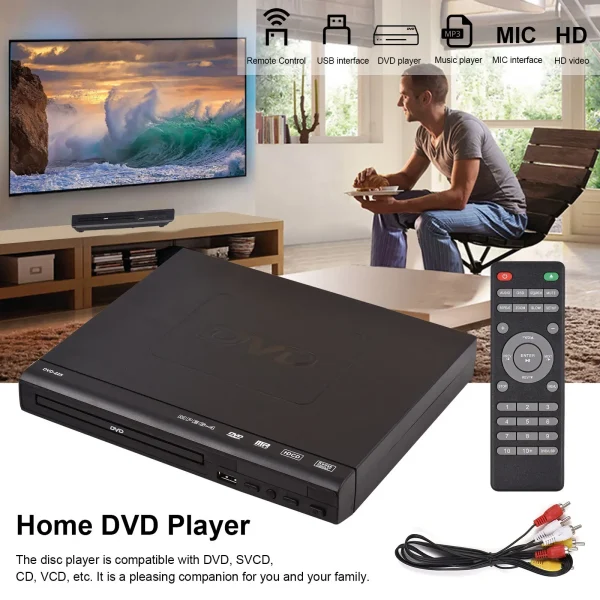 DVD Player for TV, USB Slim Portable DVD Burner/Writer/Player with AV Output for Elderly, CD Player for Home Stereo System, HDMI and RCA Cable Included - Image 4