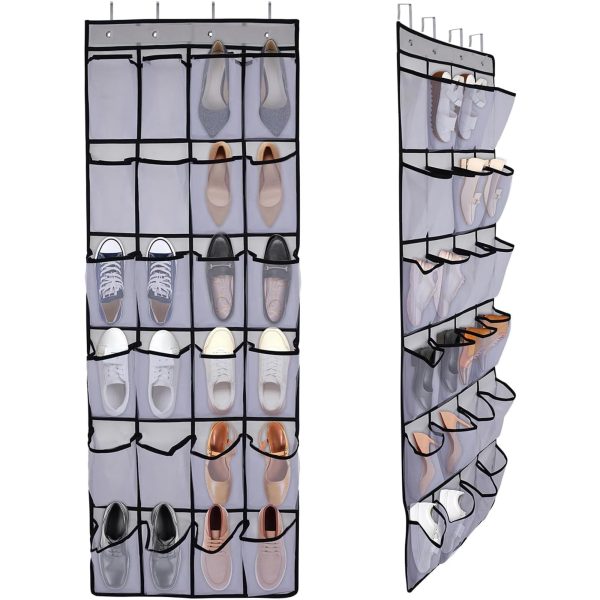 24 Large Over the Door Shoe Organizer, Hanging shoe Organizer with Mesh Pockets, Hanging Shoe rack Storage Shoe Holder for Closet Hanger, Size 60 x 21 inch, White