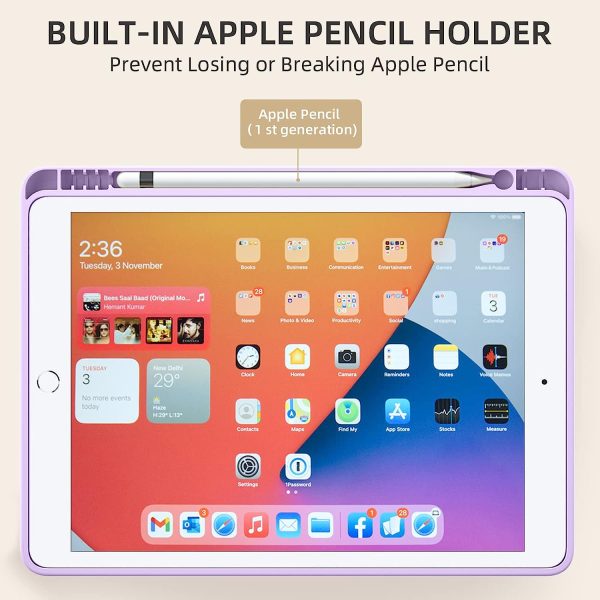 Rongsi Case Compatible with iPad 10.2 inch 2021/2020 iPad 9th/8th Generation & 2019 iPad 7th Generation with Pencil Holder, Protective Case with Soft TPU Back, Auto Sleep/Wake Cover, Lavender - Image 3