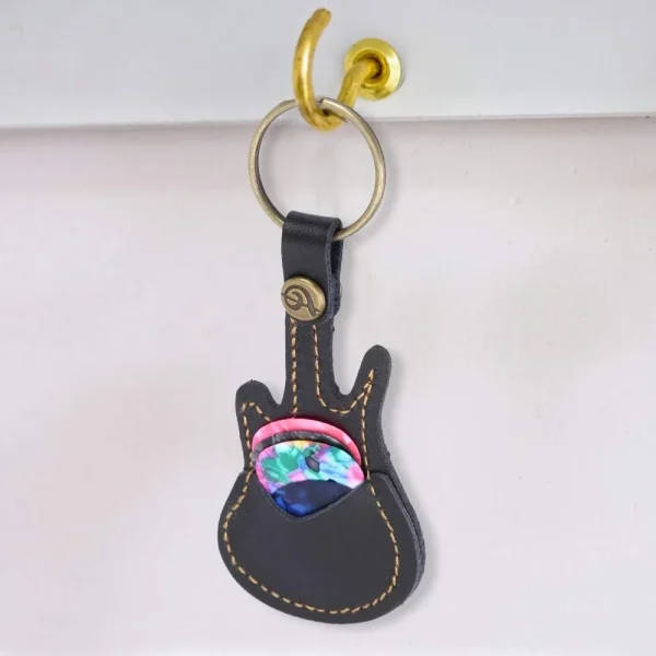 Black Leather Guitar Picks Case Guitar Pick Holder Guitar Plectrums Bag Guitar Pick Keychain Holder Guitar Pick Storage Bag Brass Guitar Pick Accessories with 5PCS Guitar Picks (Random Color) - Image 3