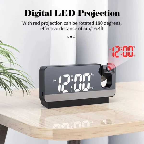 Emlimny Digital LED Projection Alarm Clock Table Clock Bedroom Bedside Clock Sleep Timer Large Ceiling Clock with Temperature Time Date Display for Adults Kids - Image 3