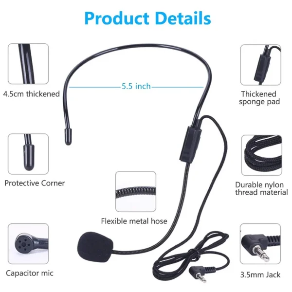 Microphone Headset, Holytech 2 Pack Wired Boom, 3.5mm Connector Jack Microphone, Megaphone for Teachers, Speakers, Coaches - Image 4