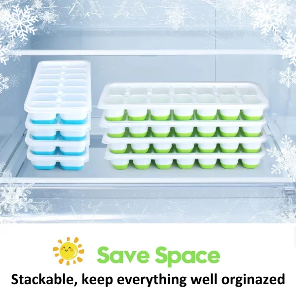 Rongsi Silicone Ice Cube Tray, 4 Pack Easy-Release & Flexible 14-Ice Cube Trays with Spill-Resistant Removable Lid, Stackable Ice Trays with Covers for Freezer, Cocktail - Image 4