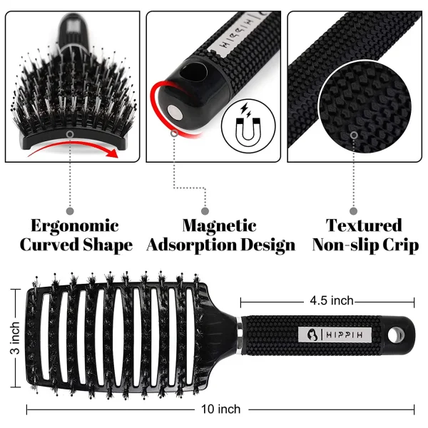 Rongsi Hair Brushes 2-Pack for Men, Women and Children with Long Curly, Wet or Dry Hair, HIPPIH Hair Brushes for Thick Hair, Adds Shine and Smooth Hair - Image 4