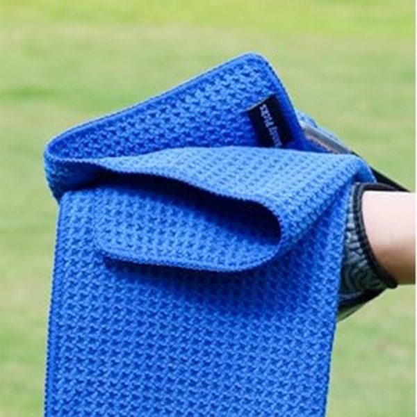 Genreen Microfiber Golf Towel (16" X 16") with Carabiner Clip, Waffle Pattern Golf Towel Hook and Loop Fastener - The Convenient Golf Cleaning Towel Black/Grey/Blue - Image 2