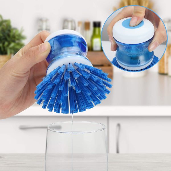 Dish Brush from Rongsi with Soap Dispenser for Dishes Pot Pan Kitchen Sink Scrubbing, Blue 2pcs - Image 2