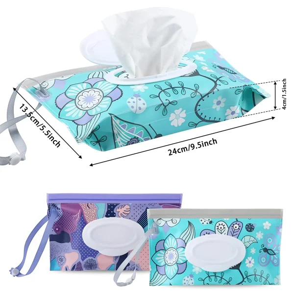 Baby Wipes Container,Baby Wipe Dispenser,Reusable Portable Wipe Holder,Travel Baby Wipes,Refillable Wet Wipe Pouch(Floral)2 Pack - Image 4