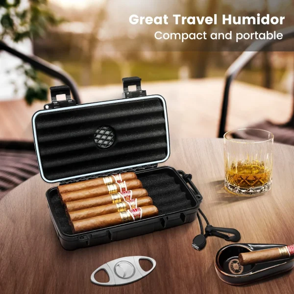 Travel Cigar Humidors Case,Portable Humidor Box Cigar Kit with Built-in Humidifier Disc & Cigar Cutter Cigar Accessories,Holds up to 5 Cigars,Cigar Waterproof Case, Crushproof, Airtight Seal - Image 4