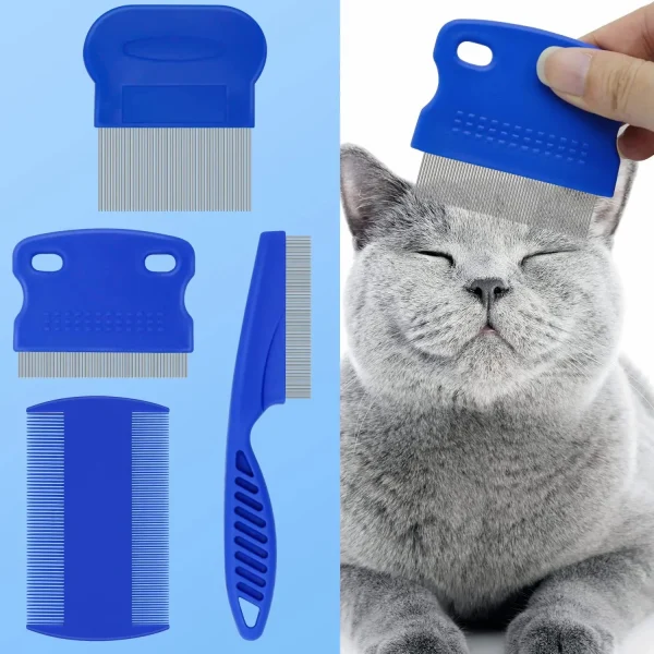 4 Pcs Flea Lice Comb for Cats Dogs | 4 Styles of Comb Included, Cat Dog Combs for Grooming Eye Tear Stain, Dematting Comb for Dogs Cats | Ideal for All Types of Small, Medium, Large Pets Hair