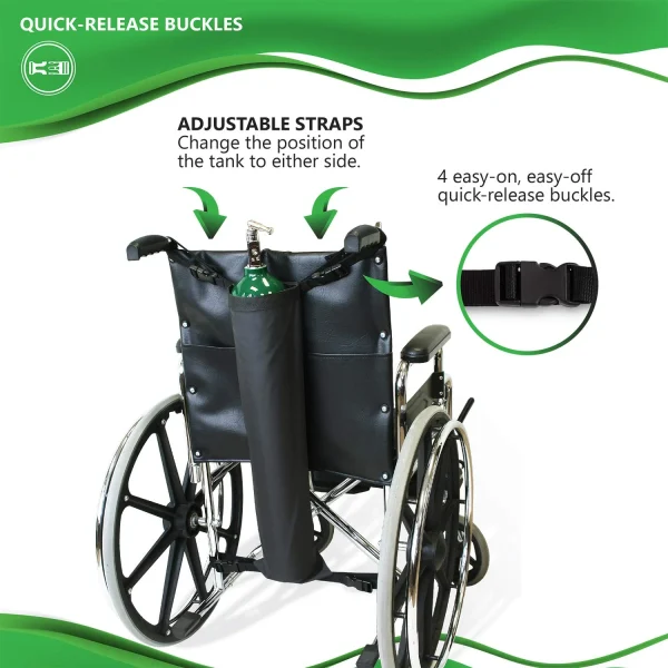 Emlimny Oxygen Tank Holder for Wheelchair - E Cylinder Transport Bag Adjustable Straps Easy to Clean, Heavy Duty, Waterproof Standard Wheelchair size - Image 2