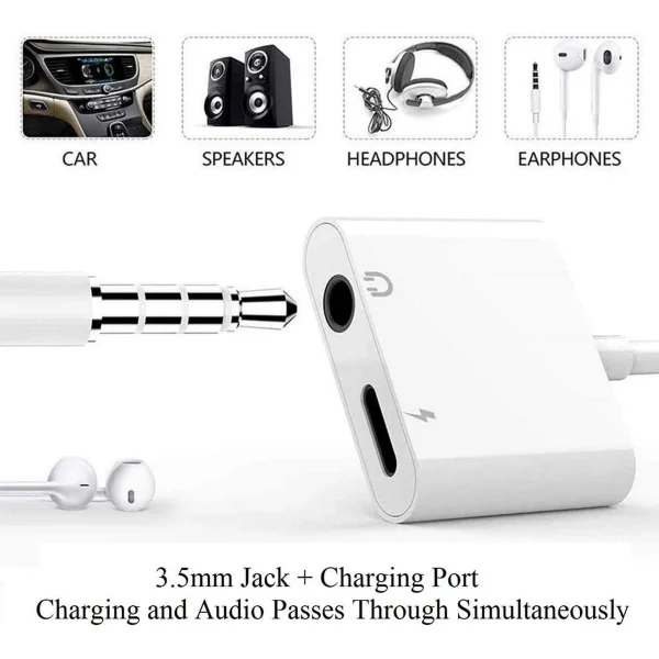 siisll 2 Pcs iPhone Headphones Adapter Lightning to 3.5mm Headphone/Earphone Aux Audio + Charge Jack Adapter Splitter Compatible with iPhone 14 13 12 11 XS XR X 8 7 6 iPad - Image 3