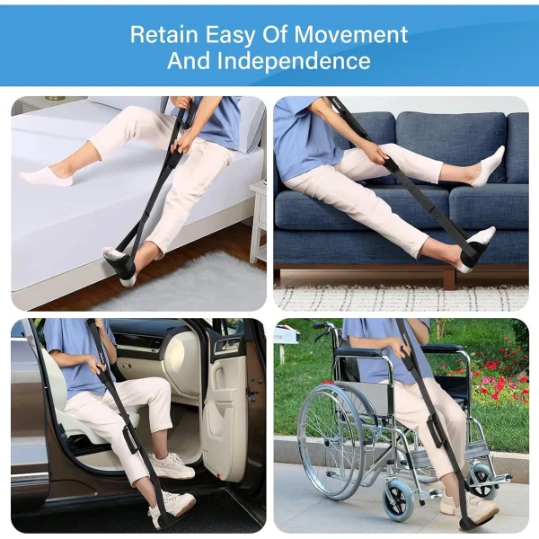 39 Inch Long Rigid Leg Lifter with Padded Loops for Hands and Feet,Leg Lifter Strap Hip&Knee Replacement Surgery Recovery Kit,Foot Lifter Easily Get in and Out of Bed,Car,Wheelchair - Image 2