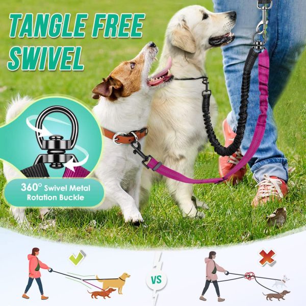 Emlimny Two Dog Lead, 2 in 1 Upgraded Double Dog Leash Attachment Combine Adjustable Strap and Shock Absorbing Bungee No Tangle Dual Training Splitter for Different Size Dogs - Image 2