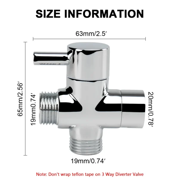 Holytech Shower Arm Diverter G1/2" 3-Way Diverter Valve Solid Metal Shower Arm for Hand Shower and Fixed Shower Head，Replacement Component Adapter (Polished Chrome) - Image 4