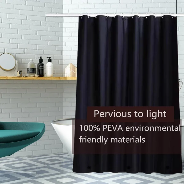 Black Plastic Shower Curtain Liner, 72x72 Inch Thin Lightweight Black Plastic Bathroom Shower Showroom Inner Curtain with Rustproof Metal Grommet Holes and Weighted Magnets - Image 4