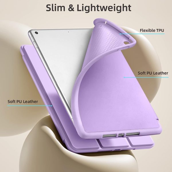 Rongsi Case Compatible with iPad 10.2 inch 2021/2020 iPad 9th/8th Generation & 2019 iPad 7th Generation with Pencil Holder, Protective Case with Soft TPU Back, Auto Sleep/Wake Cover, Lavender - Image 2