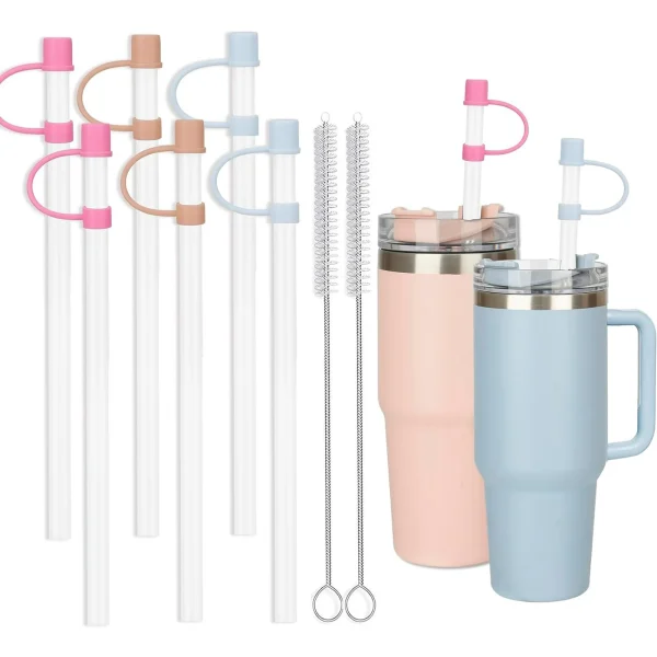 6 Straws with Cover Cap for 40oz Tumbler Replacement - Reusable Straw with Stopper Tips, Perfect for Cup with Handle H2.0, 14, 20, 30, 40oz Accessories