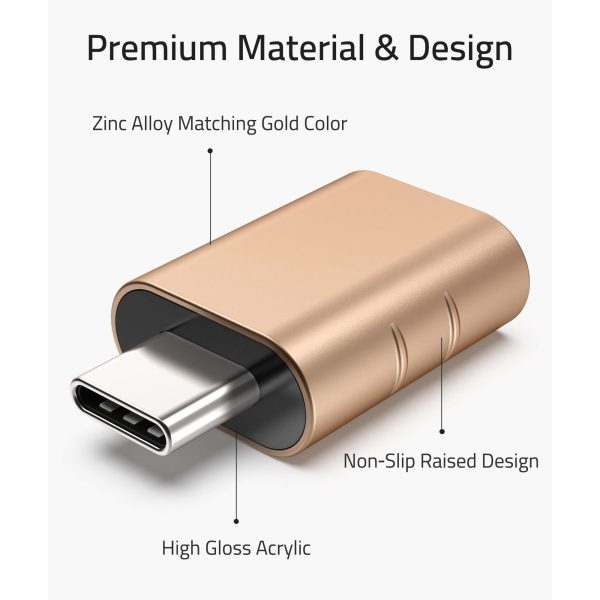 Holytech USB C to USB Adapter [2 Pack] USB C Male to USB3 Female Adapter Compatible with iPhone 15 Pro Max iMac iPad Mini/Pro 2021 MacBook Pro Air 2023 and Other Type C Devices, Gold - Image 3