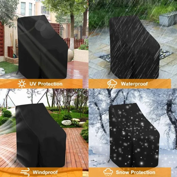 Tattom Stacking Outdoor Chair Cover Waterproof, Outdoor Patio Furniture Cover for Stacking Chairs 210D, For Outdoor Stacking Chairs, Weatherproof, Black, 25.59"L x 25.59"W x 33.46"H - Image 4