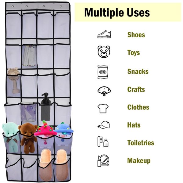 24 Large Over the Door Shoe Organizer, Hanging shoe Organizer with Mesh Pockets, Hanging Shoe rack Storage Shoe Holder for Closet Hanger, Size 60 x 21 inch, White - Image 3