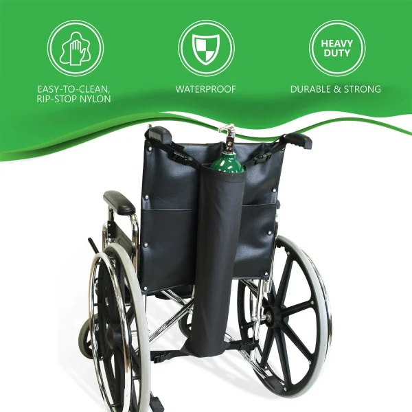 Emlimny Oxygen Tank Holder for Wheelchair - E Cylinder Transport Bag Adjustable Straps Easy to Clean, Heavy Duty, Waterproof Standard Wheelchair size - Image 3