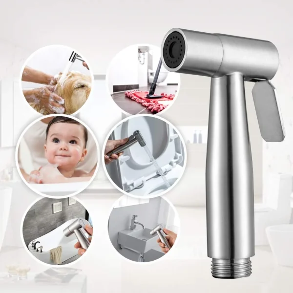 Sherry Handheld Bidet Sprayer for Toilet-Adjustable Water Pressure Control with Bidet Hose for Feminine Wash, Stainless Steel Brushed Nickel Cloth Diaper Bidet Toilet Sprayer for Baby Wash - Image 3