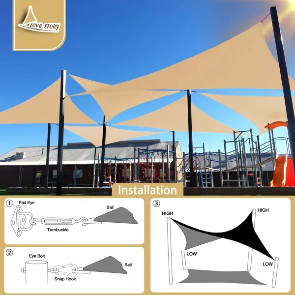 Rongsi 12' x 12' x 12' Triangle Sun Shade Sail Canopy UV Block Sunshade for Outdoor Patio Garden Backyard - Image 3