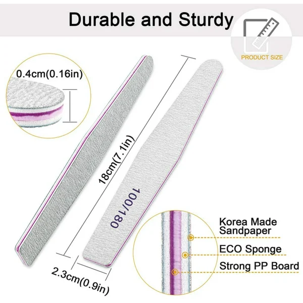 Professional Nail Files, Emery Board Nail File for Natural Nails 100/180 Grit Nail Files for Acrylic Nails 12pcs Fine Grit Nail File Manicure Tools Coarse Fingernail Files (100/180 Grit) - Image 4