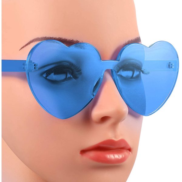 Siisll 2 Pieces Heart Shape Rimless Sunglasses Transparent Candy Color Frameless Glasses for Women Love Eyewear - Blue - Image 4