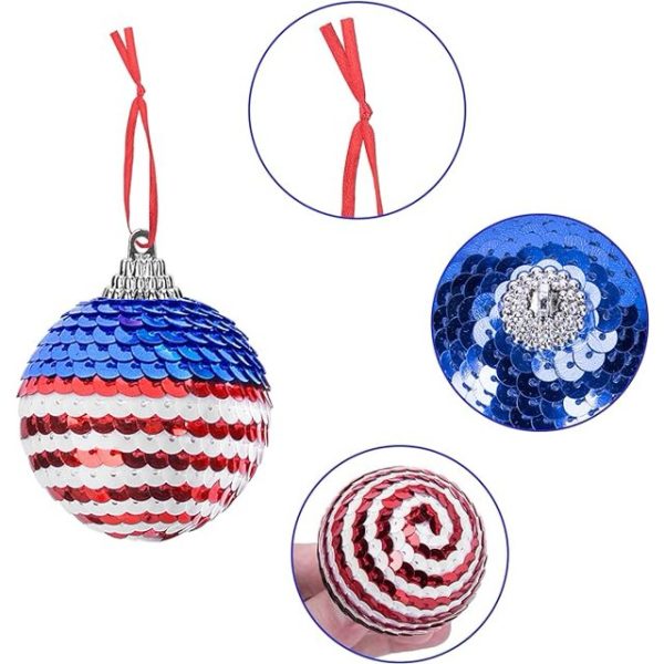 12 Pieces Independence Day Hanging Ball - 2 Inch Memorial Day Sequin Hanging Ball Ornament - 4th of July Red White Blue Tree Decorations for Memorial Day Veterans Patriotic USA Themed Party Supplies - Image 4