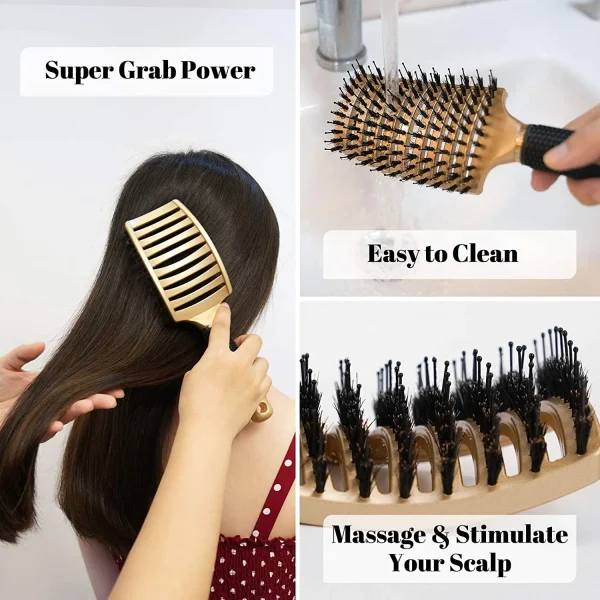 Rongsi Hair Brushes 2-Pack for Men, Women and Children with Long Curly, Wet or Dry Hair, HIPPIH Hair Brushes for Thick Hair, Adds Shine and Smooth Hair - Image 2