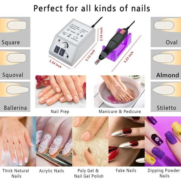 Emlimny 6Pcs Electric Nail Drill Machine Nails File Manicure Set Low Noise Vibration with 6Pcs Sanding Bands for Acrylic Nail Drill Gel Art Remover Pedicure Tool Glazing Polisher Polishing Grinder - Image 3