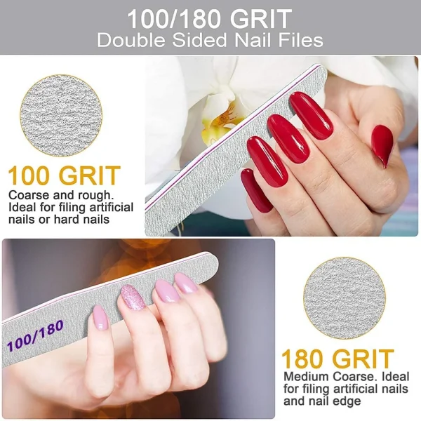 Professional Nail Files, Emery Board Nail File for Natural Nails 100/180 Grit Nail Files for Acrylic Nails 12pcs Fine Grit Nail File Manicure Tools Coarse Fingernail Files (100/180 Grit) - Image 3