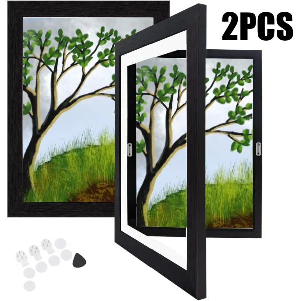 8.5x11Inch Kids Art Frames Front Opening Changeable Kids Artwork Frames Great for Kids Drawings Storage Frames Children Art Projects Schoolwork Crafts Hanging Art Wall Decor (Black)2PCS