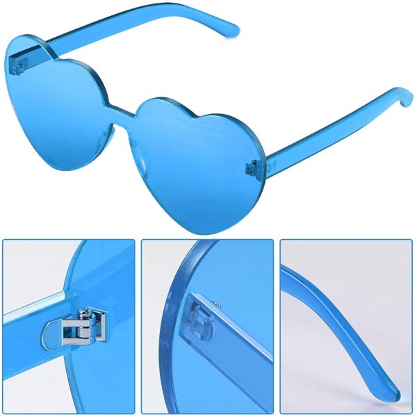 Siisll 2 Pieces Heart Shape Rimless Sunglasses Transparent Candy Color Frameless Glasses for Women Love Eyewear - Blue - Image 3