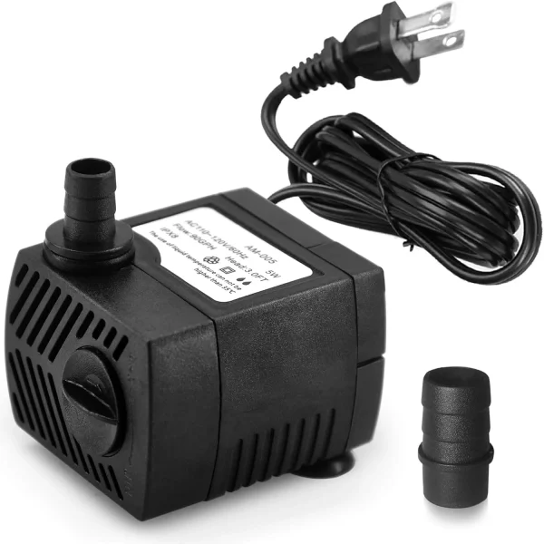 90 GPH Mini Submersible Pump, Small Fountain Pump (5W 350L/H) for water feature, Aquariums, Fish Tank, Tabletop Fountain, Pet Fountain, Indoor or Outdoor Pond Fountain